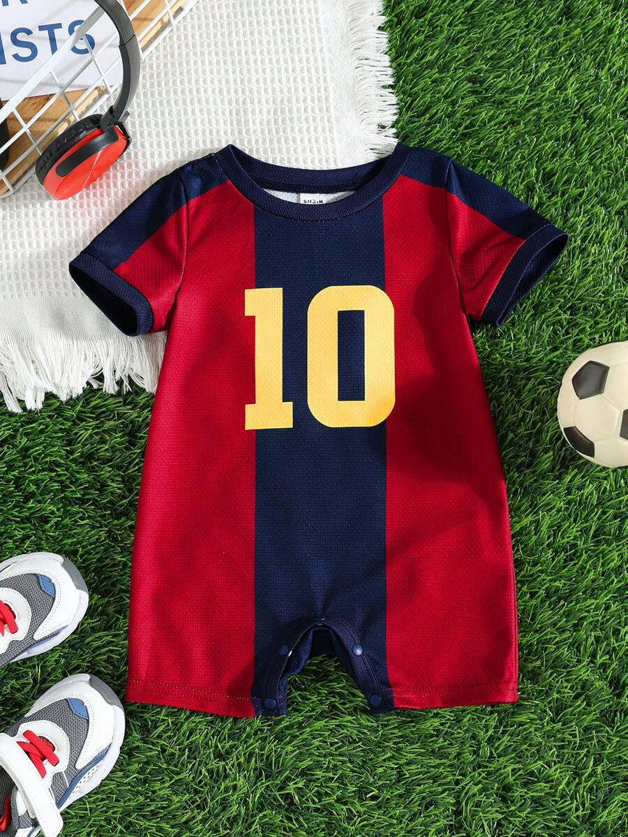 Unisex Newborn Baby Contrast Color Football Jersey Romper Short Sleeve Summer Outfit for Baby Boys Girls