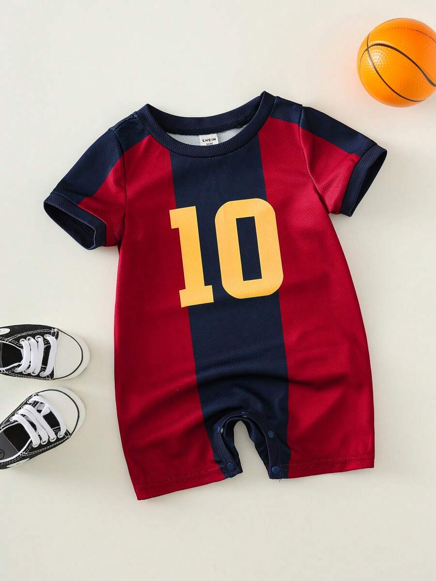 Unisex Newborn Baby Contrast Color Football Jersey Romper Short Sleeve Summer Outfit for Baby Boys Girls