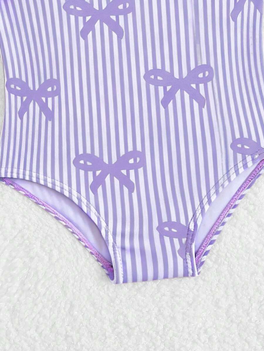 Baby Bow Print Two-Piece Swimsuit Set with Adjustable Straps and Matching Hat