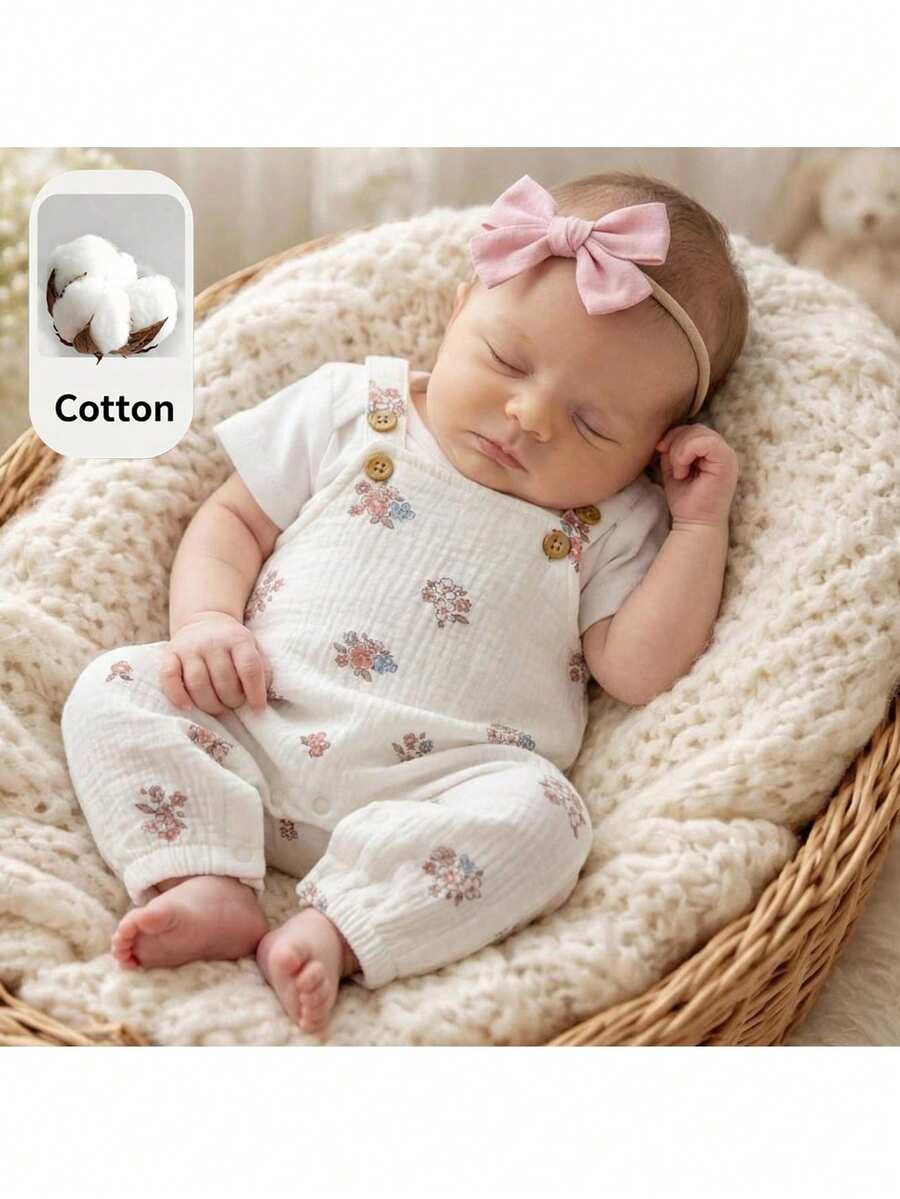Loomiva Baby Girl Floral Strap Romper & Pants Set - Soft & Comfortable