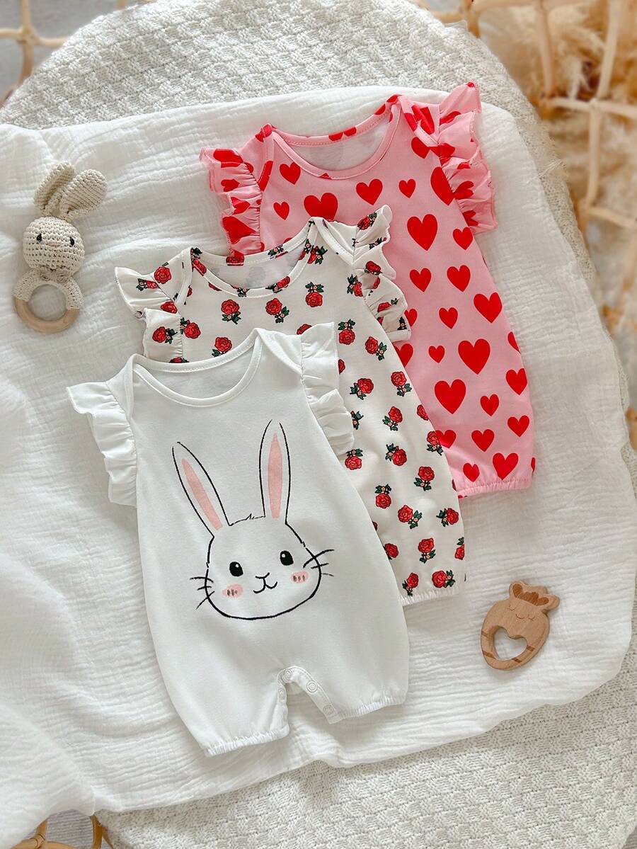 Newborn Soft Knit Summer Romper Set - 3pcs Cute Cartoon Graphic Outfits