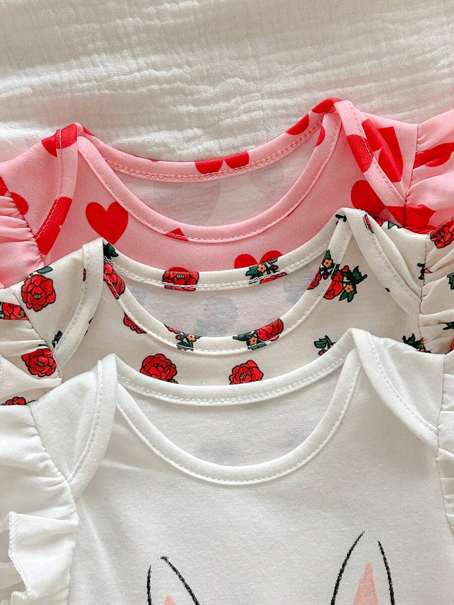 Newborn Soft Knit Summer Romper Set - 3pcs Cute Cartoon Graphic Outfits