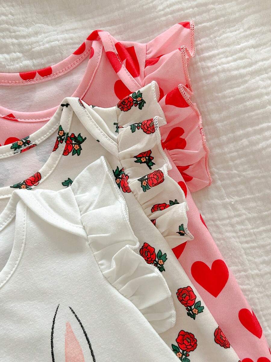 Newborn Soft Knit Summer Romper Set - 3pcs Cute Cartoon Graphic Outfits