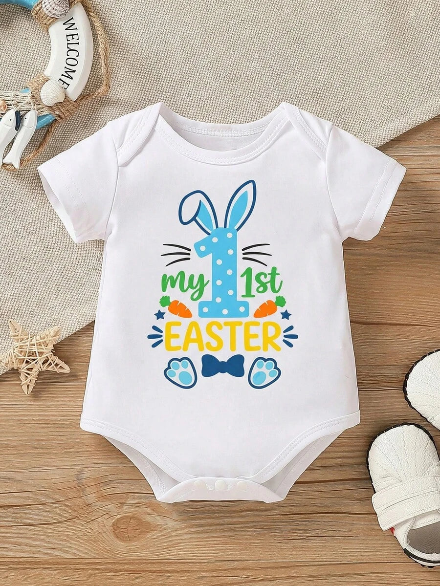 Unisex Newborn Baby Letter Slogan Short Sleeve Bodysuit Neutral White Everyday Outfit