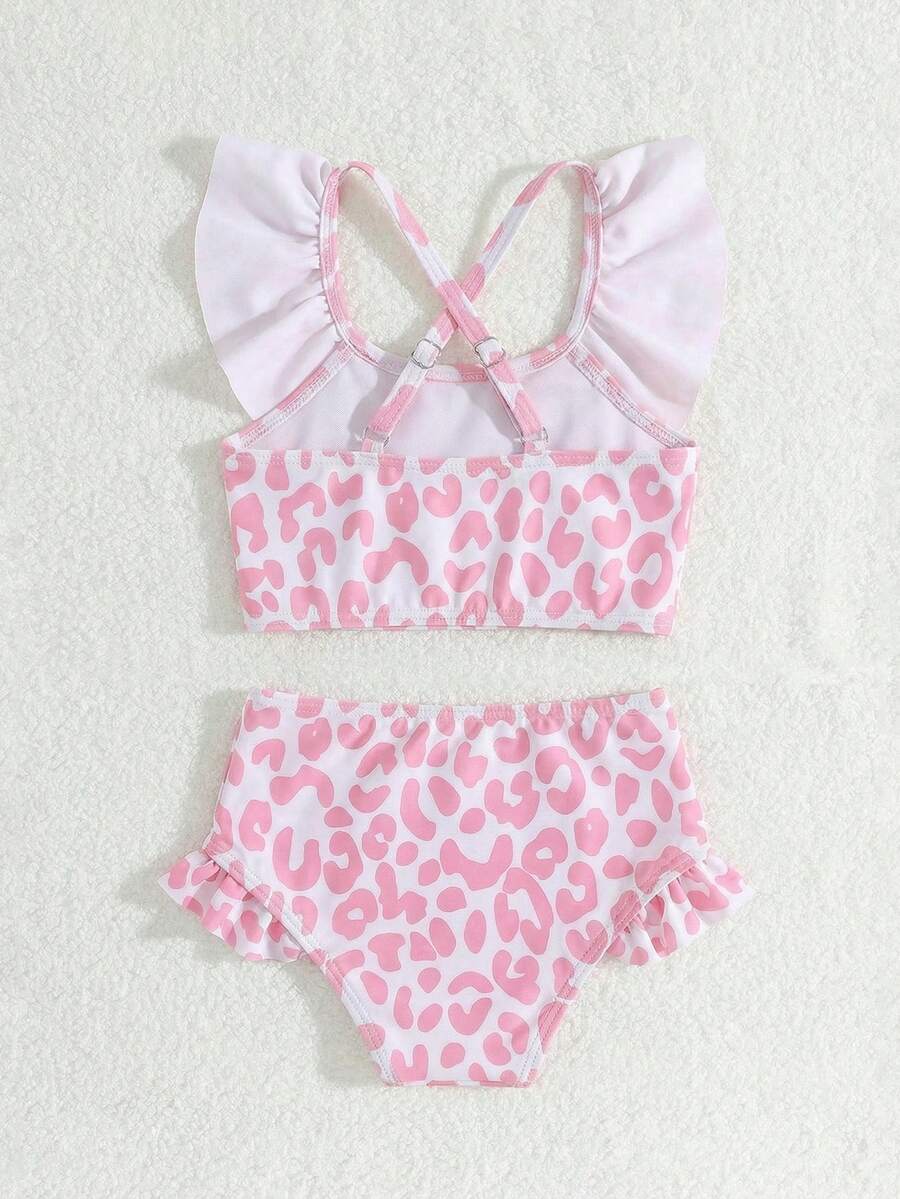 Baby Girls Leopard Print Bikini Set With Ruffle Trim Cute Summer Swimwear