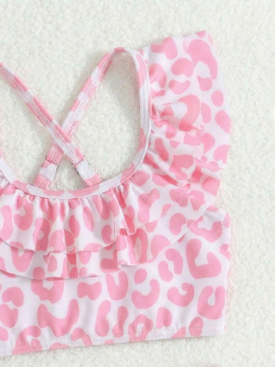 Baby Girls Leopard Print Bikini Set With Ruffle Trim Cute Summer Swimwear