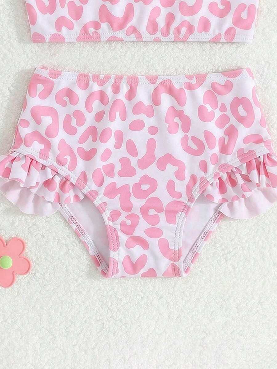 Baby Girls Leopard Print Bikini Set With Ruffle Trim Cute Summer Swimwear