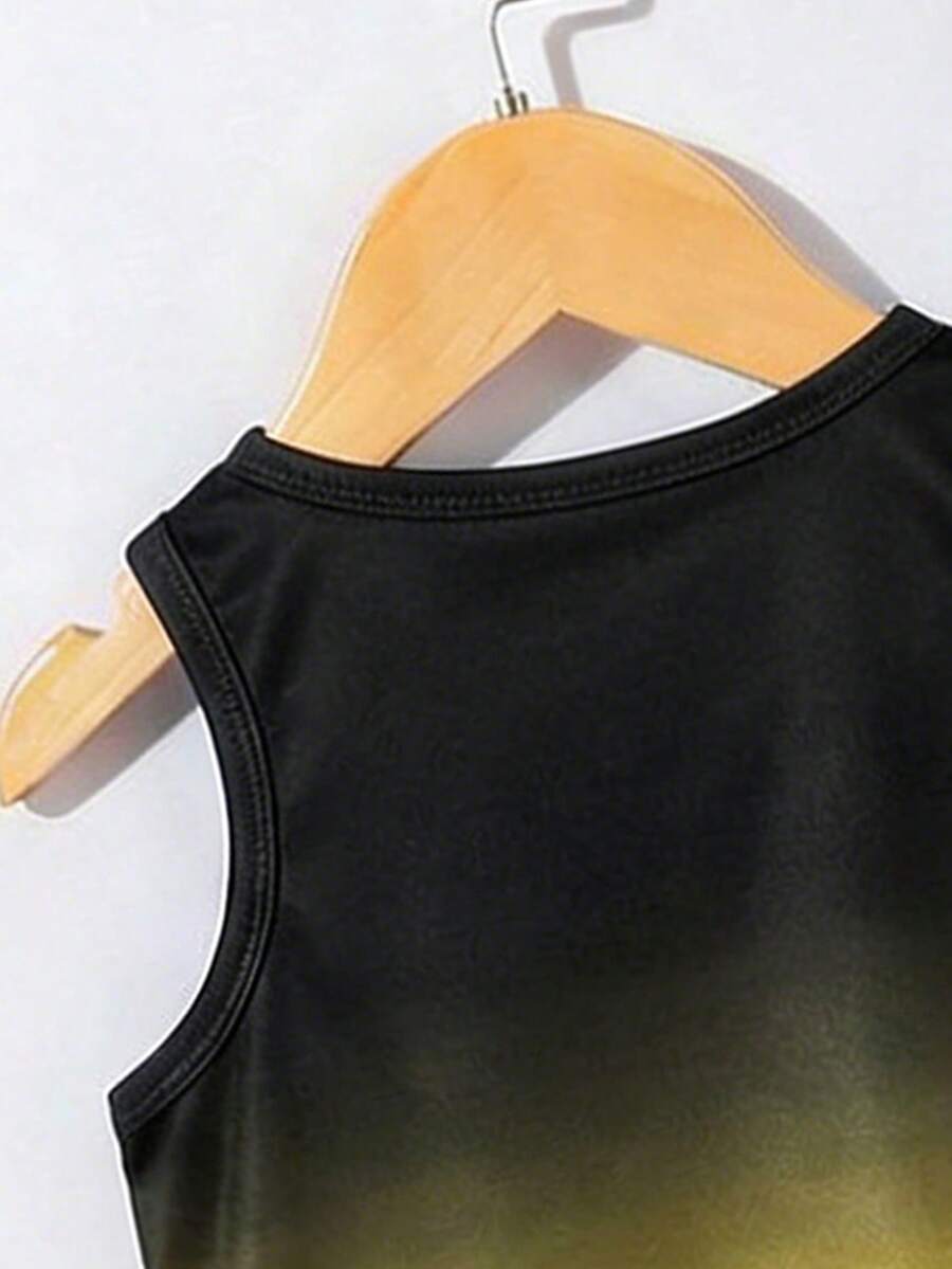 Baby Boy Gradient Logo Print Tank Top and Shorts 2 Piece Casual Summer Outfit Set