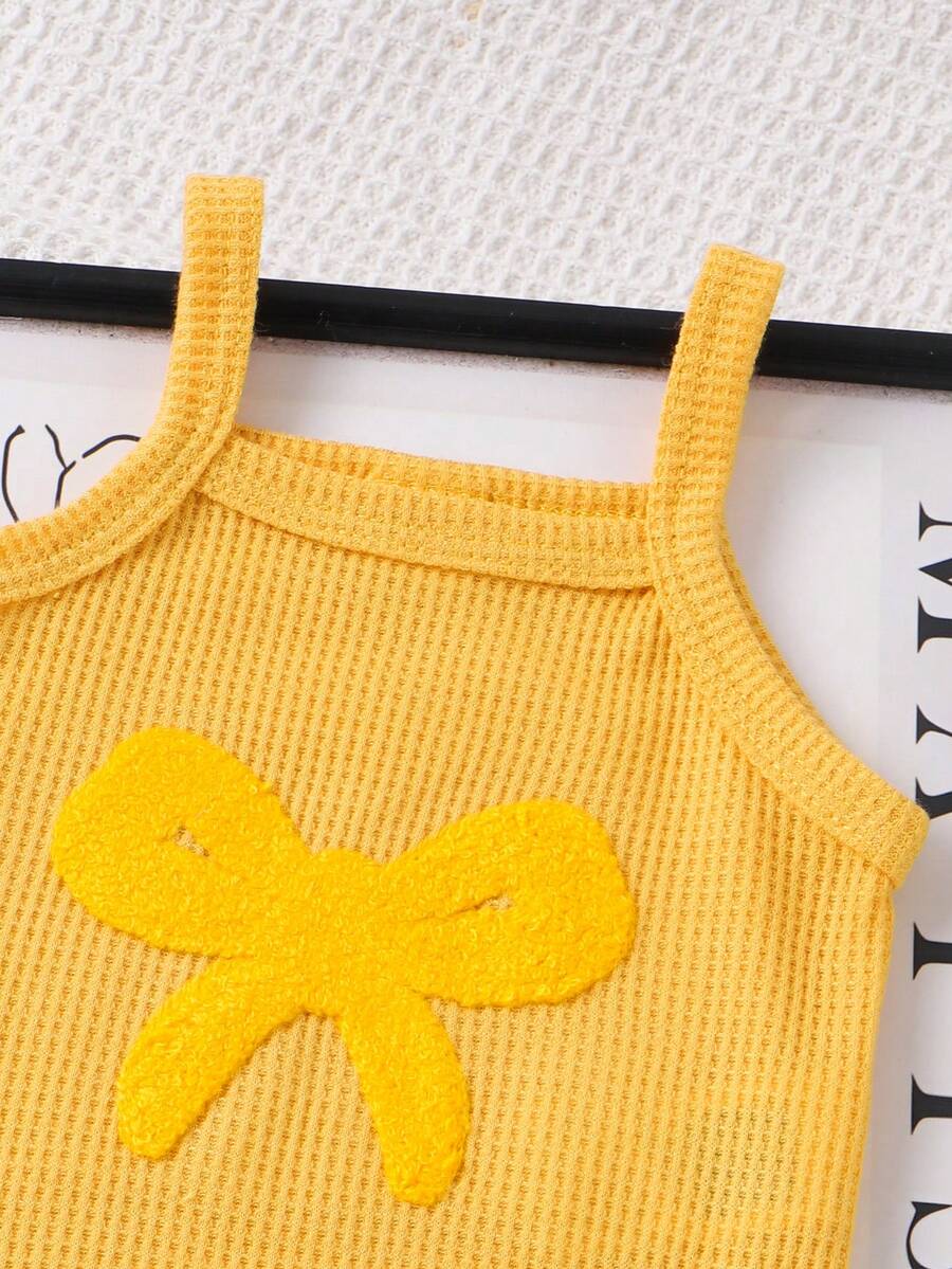 2pcs Embroidered Strap Bodysuit And Shorts Set Lightweight Summer Outfit For Baby Girls
