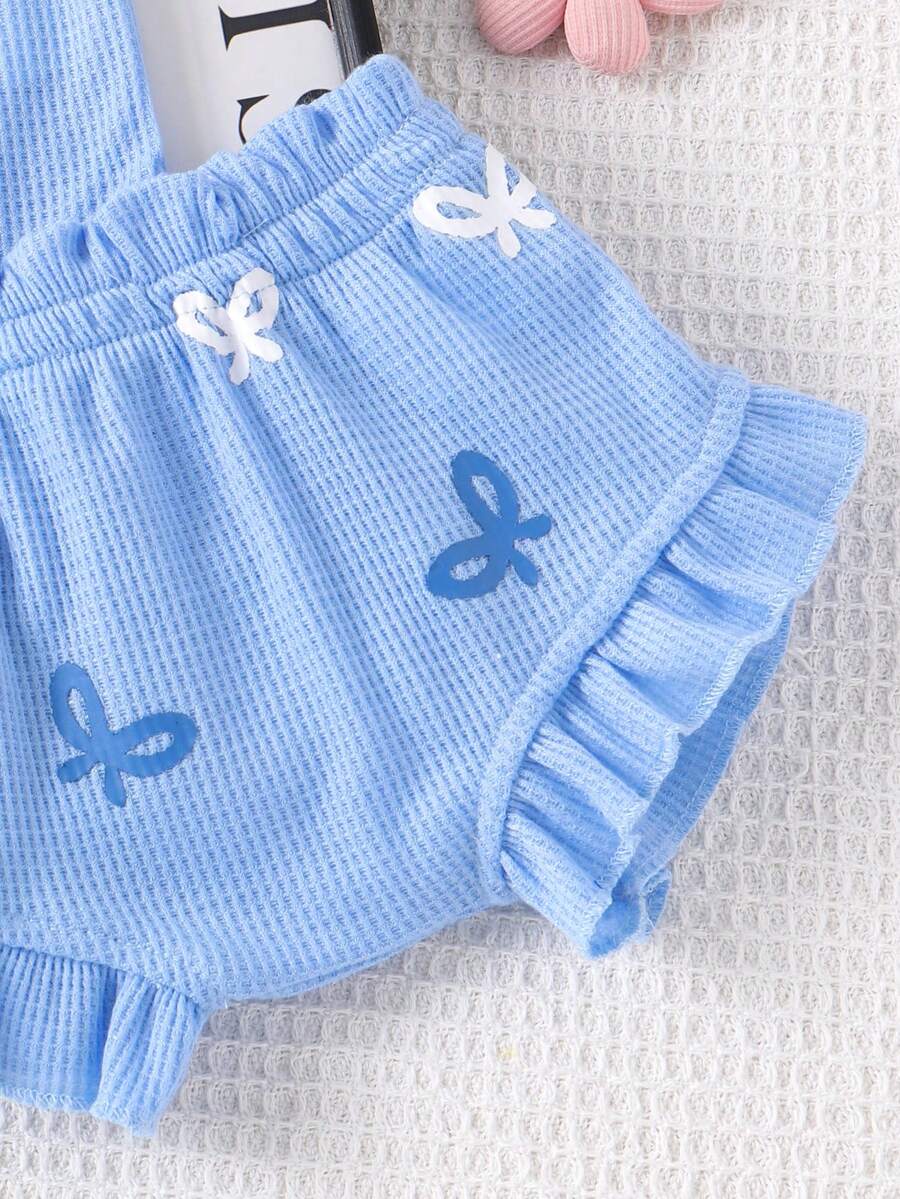 2pcs Embroidered Strap Bodysuit And Shorts Set Lightweight Summer Outfit For Baby Girls