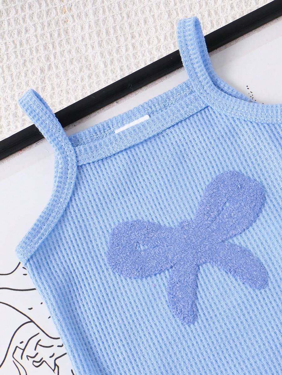 2pcs Embroidered Strap Bodysuit And Shorts Set Lightweight Summer Outfit For Baby Girls