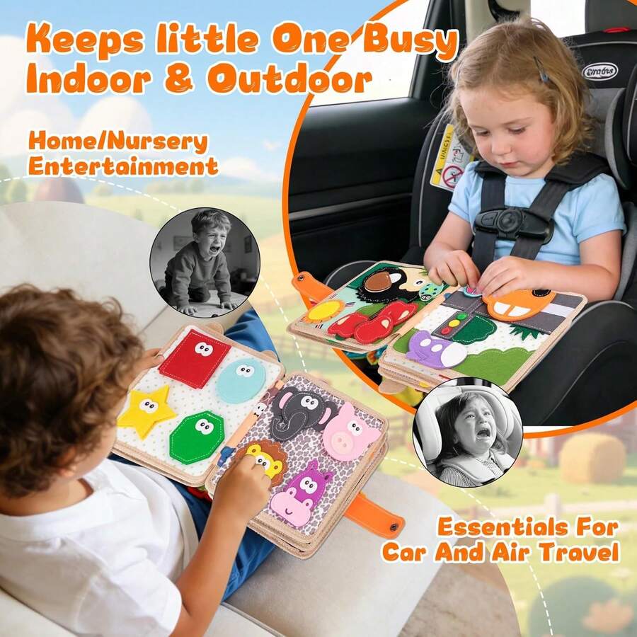 Montessori Busy Board and Felt Learning Book Early Education Activity Set for Toddlers and Preschool Kids
