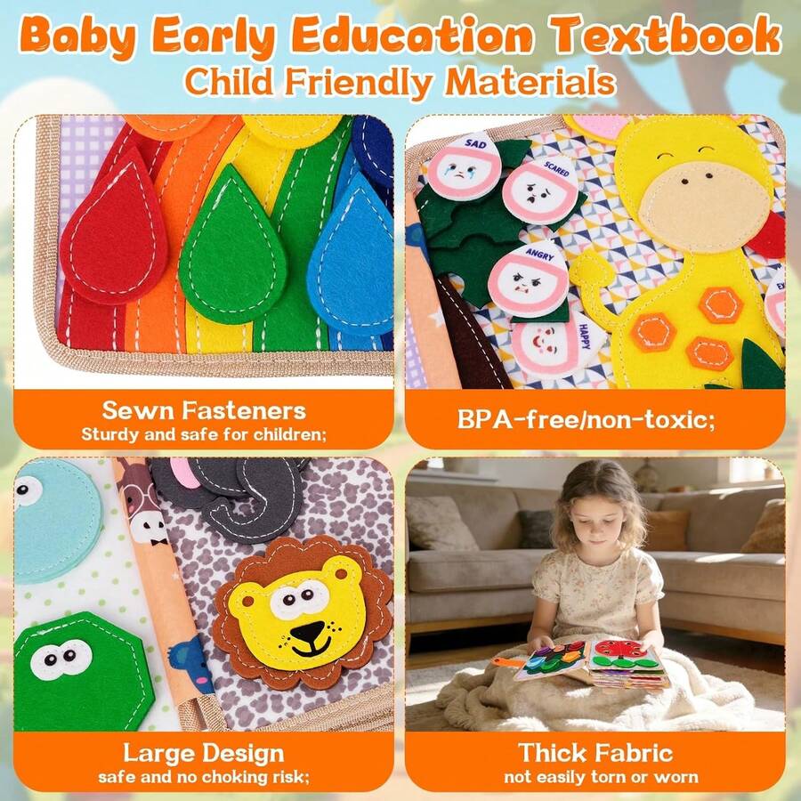 Montessori Busy Board and Felt Learning Book Early Education Activity Set for Toddlers and Preschool Kids