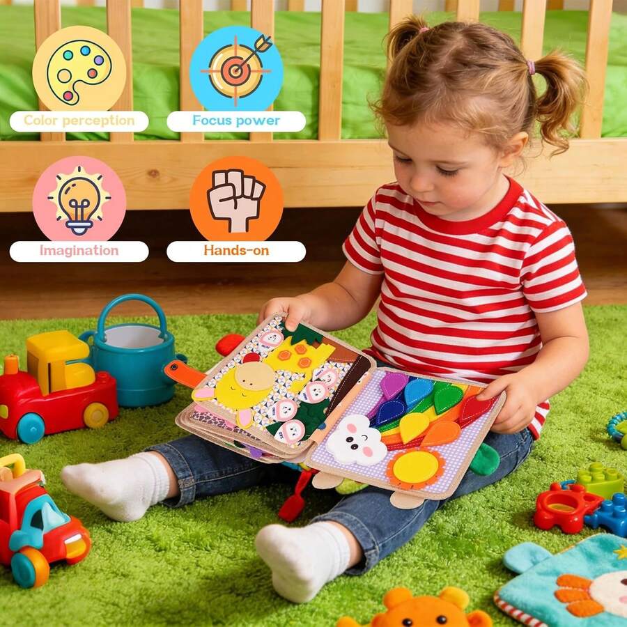 Montessori Busy Board and Felt Learning Book Early Education Activity Set for Toddlers and Preschool Kids