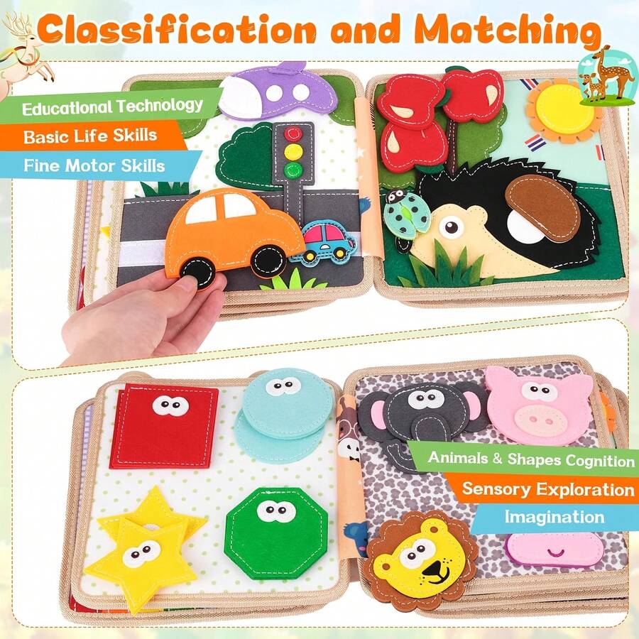 Montessori Busy Board and Felt Learning Book Early Education Activity Set for Toddlers and Preschool Kids