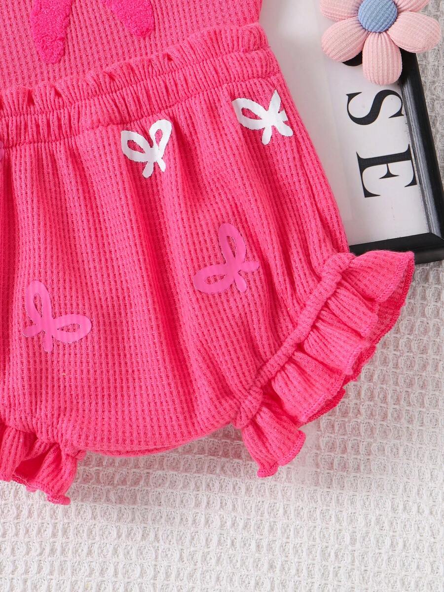 2pcs Embroidered Strap Bodysuit And Shorts Set Lightweight Summer Outfit For Baby Girls