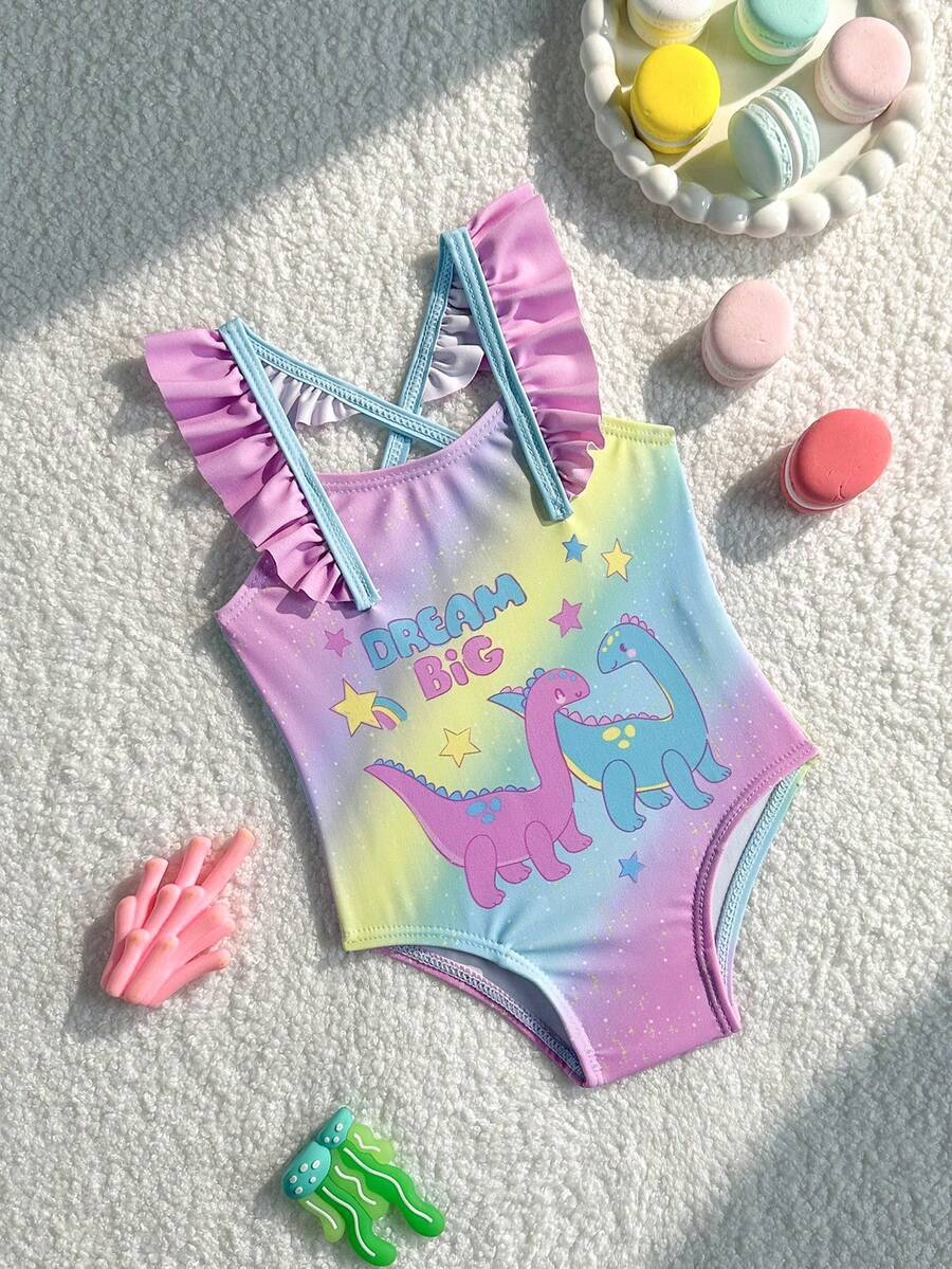 Baby Cherry Print Ruffle One-Piece Swimsuit for Vacation and Summer Play