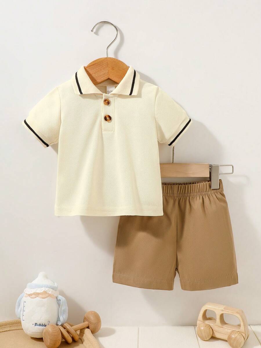 2PCS Baby Knitted Jacquard Shirt and Shorts Set for Casual Summer Outings