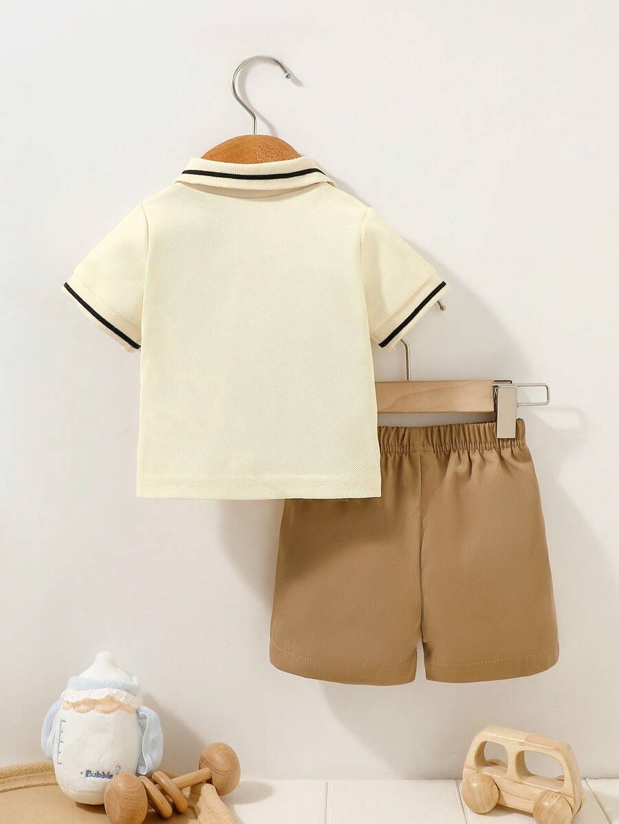 2PCS Baby Knitted Jacquard Shirt and Shorts Set for Casual Summer Outings
