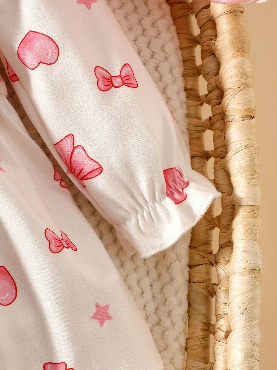 Baby Pink Heart Knit Dress with 3D Bow for Cute Daily and Outdoor Wear