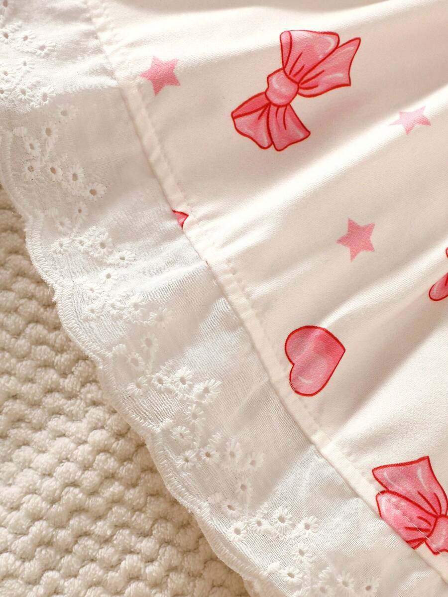 Baby Pink Heart Knit Dress with 3D Bow for Cute Daily and Outdoor Wear