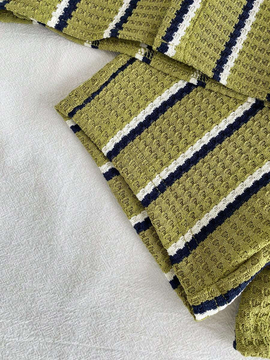 Infant Baby Boy Green White Striped Waffle Knit Polo Shirt and Shorts 2 Piece Casual Outfit Set