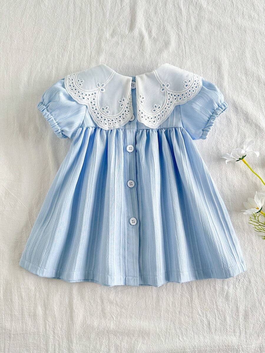 Girls Jacquard Princess Dress with Ruffle Collar for Elegant Summer Parties and Vacations