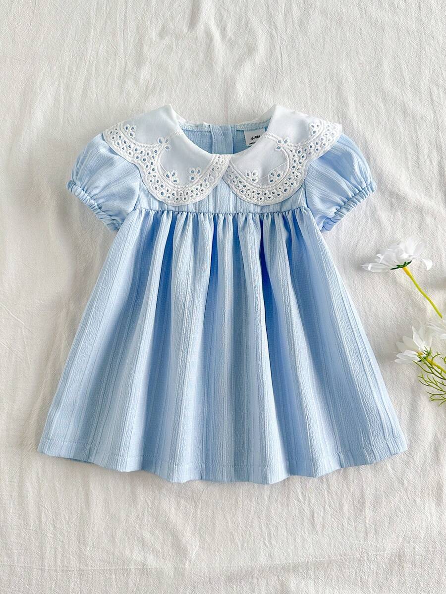Girls Jacquard Princess Dress with Ruffle Collar for Elegant Summer Parties and Vacations