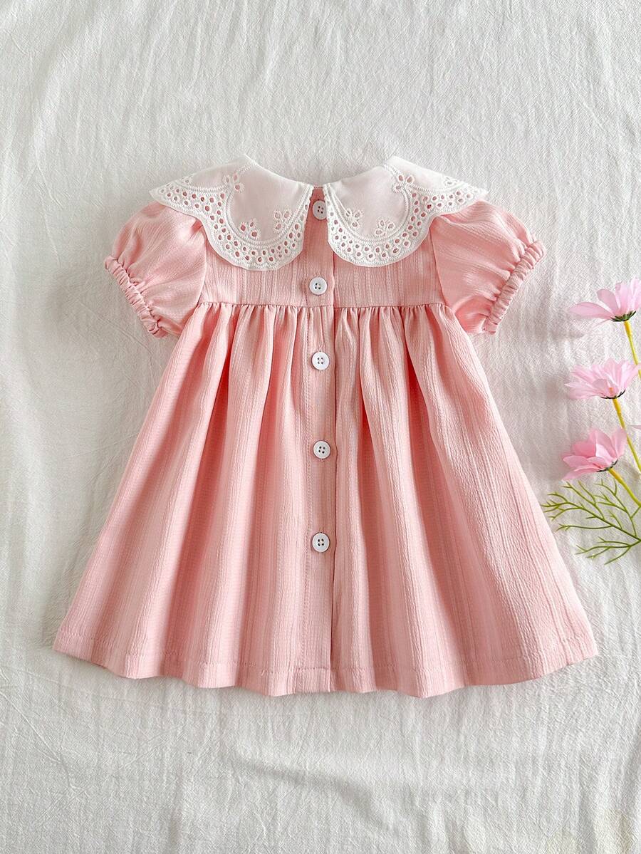 Girls Jacquard Princess Dress with Ruffle Collar for Elegant Summer Parties and Vacations