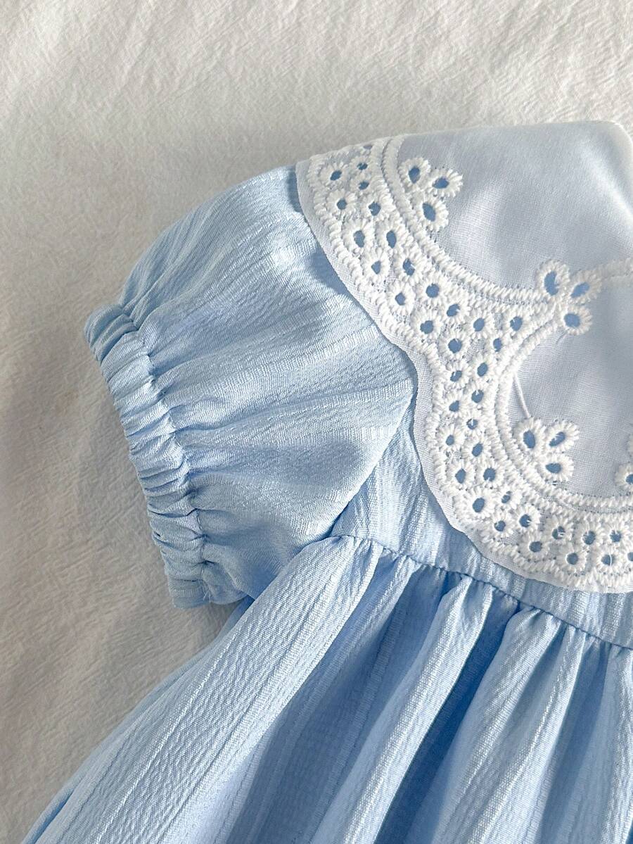 Girls Jacquard Princess Dress with Ruffle Collar for Elegant Summer Parties and Vacations