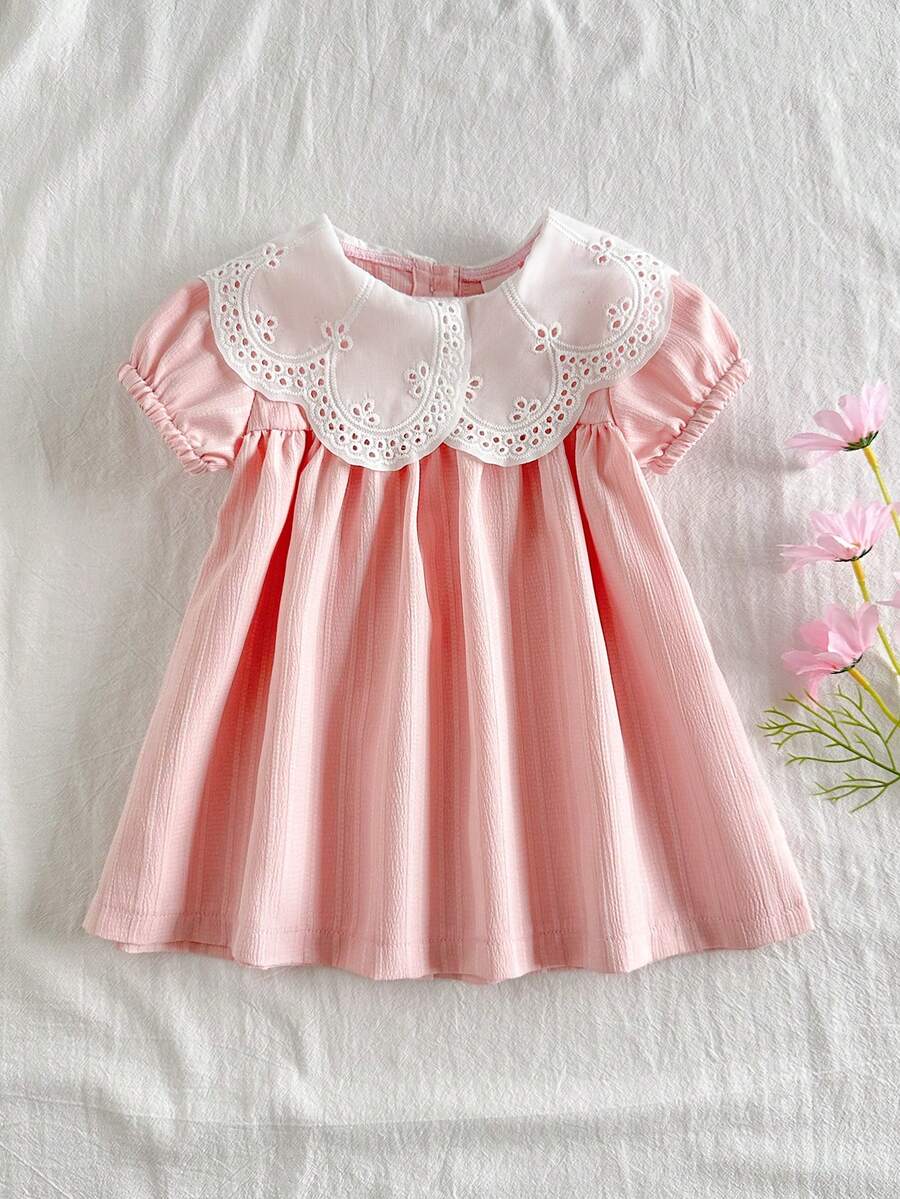 Girls Jacquard Princess Dress with Ruffle Collar for Elegant Summer Parties and Vacations