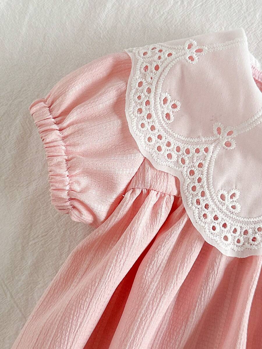 Girls Jacquard Princess Dress with Ruffle Collar for Elegant Summer Parties and Vacations