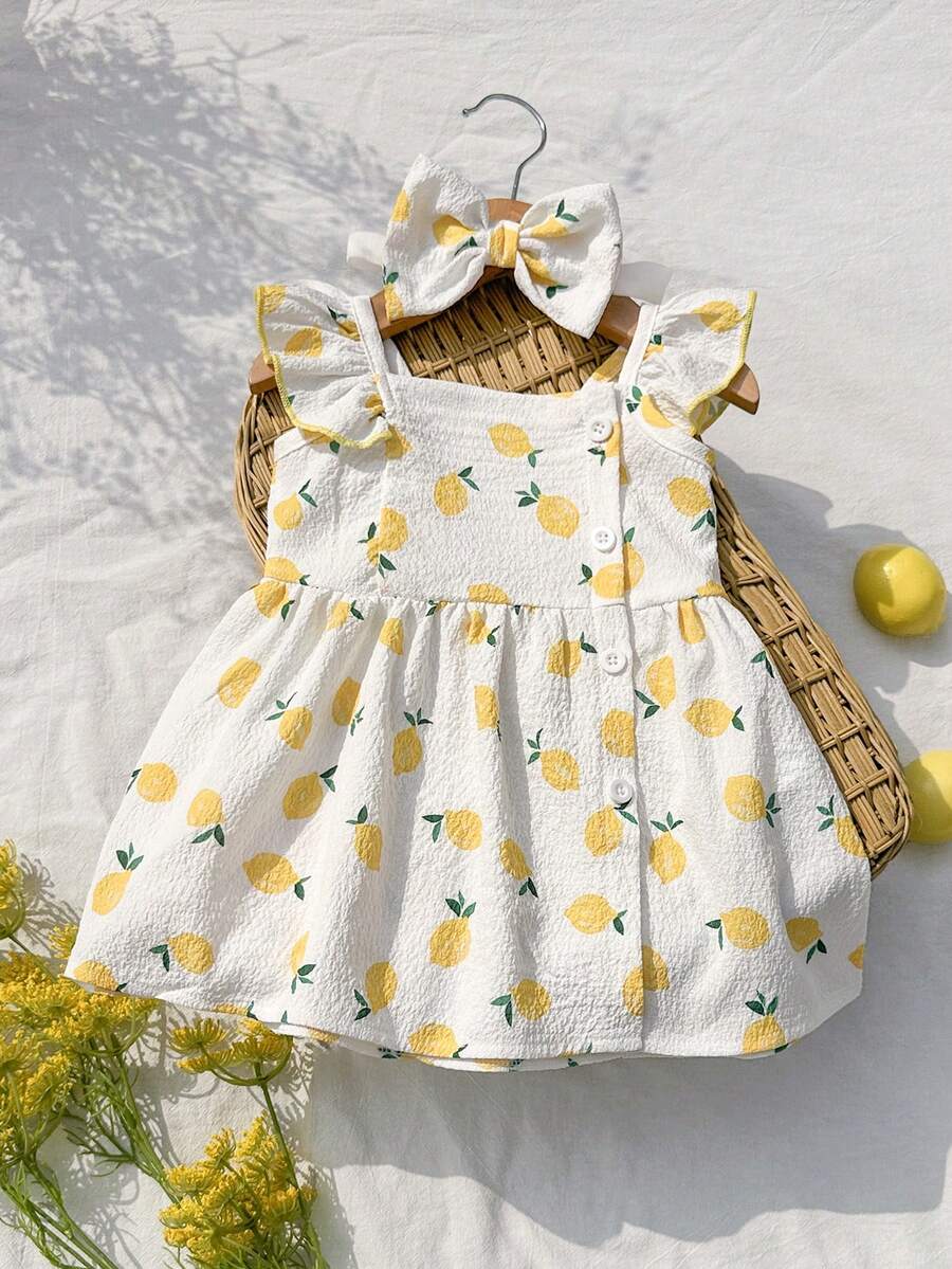 2PCS Baby Watercolor Floral Dress and Hairband Set for Cute Summer Outings