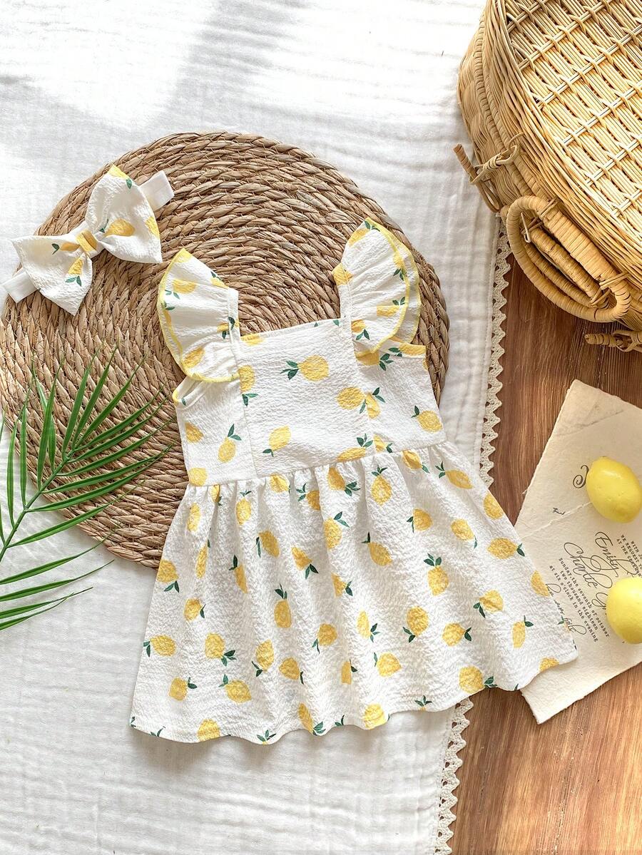 2PCS Baby Watercolor Floral Dress and Hairband Set for Cute Summer Outings