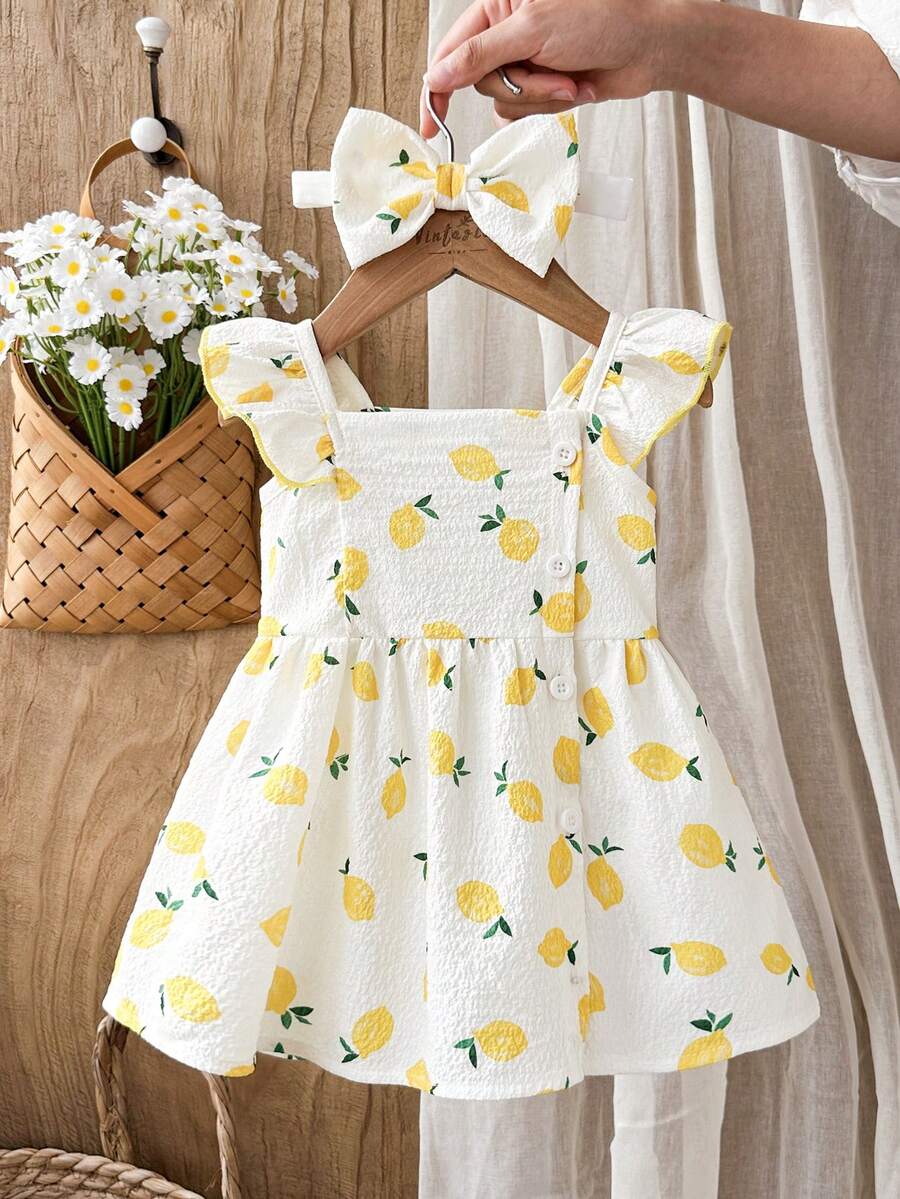 2PCS Baby Watercolor Floral Dress and Hairband Set for Cute Summer Outings