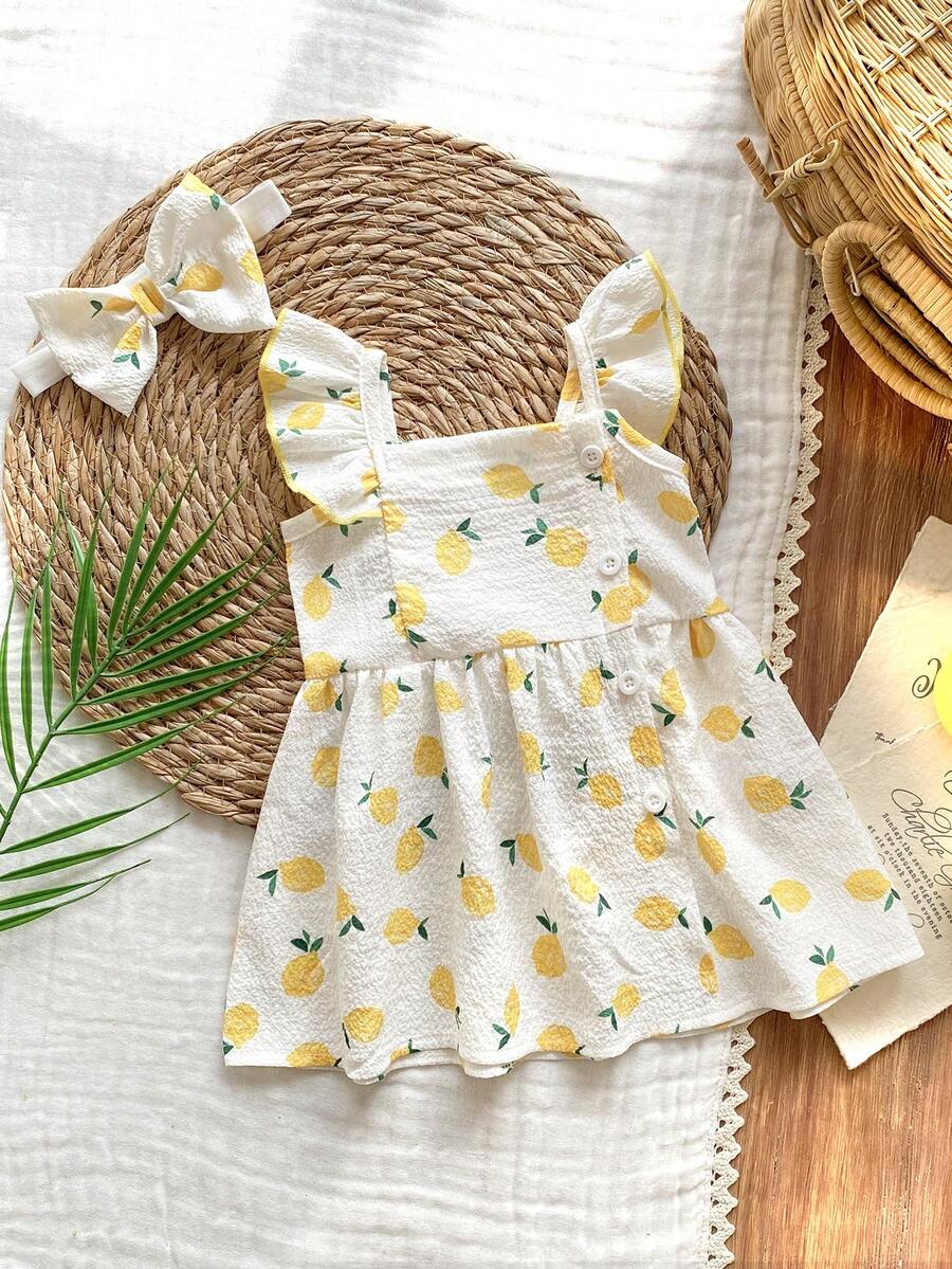 2PCS Baby Watercolor Floral Dress and Hairband Set for Cute Summer Outings
