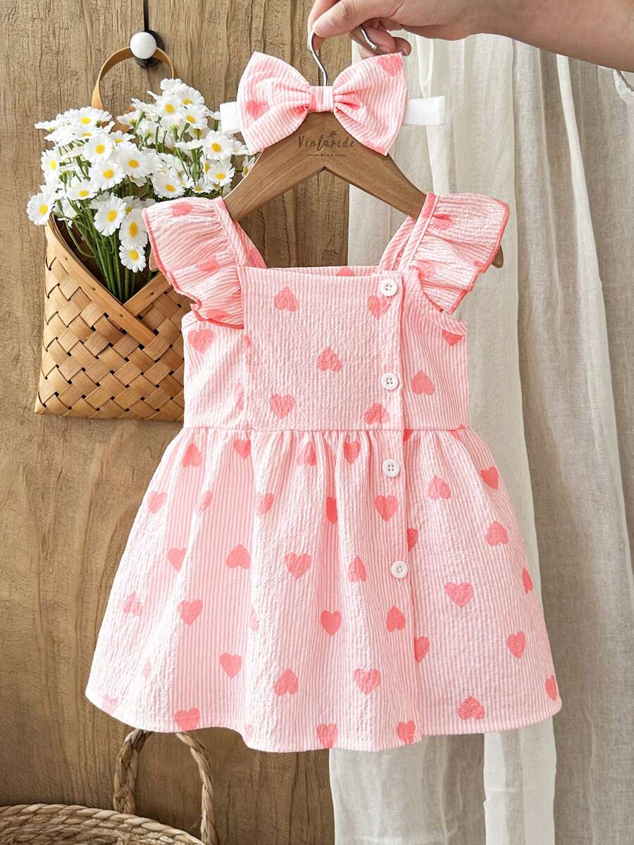 2PCS Baby Watercolor Floral Dress and Hairband Set for Cute Summer Outings