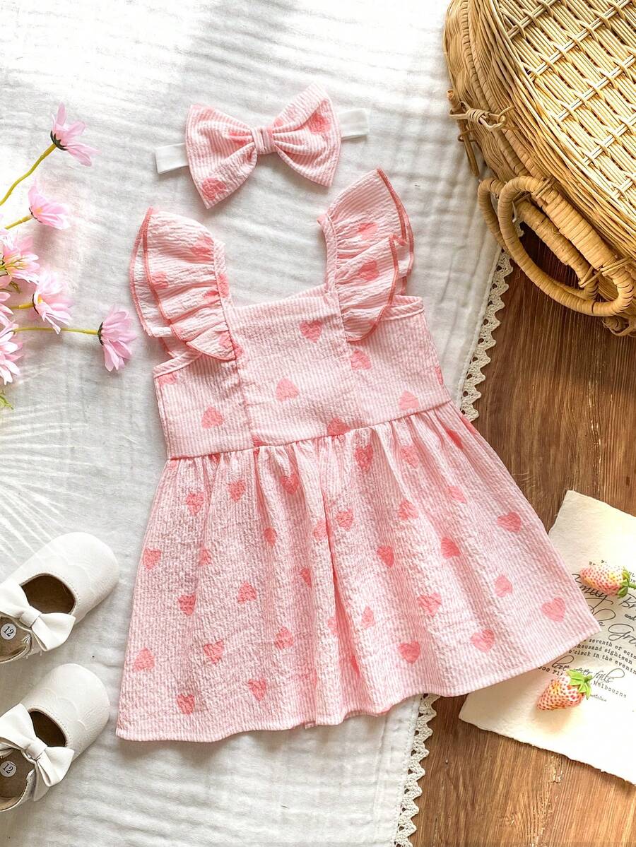 2PCS Baby Watercolor Floral Dress and Hairband Set for Cute Summer Outings