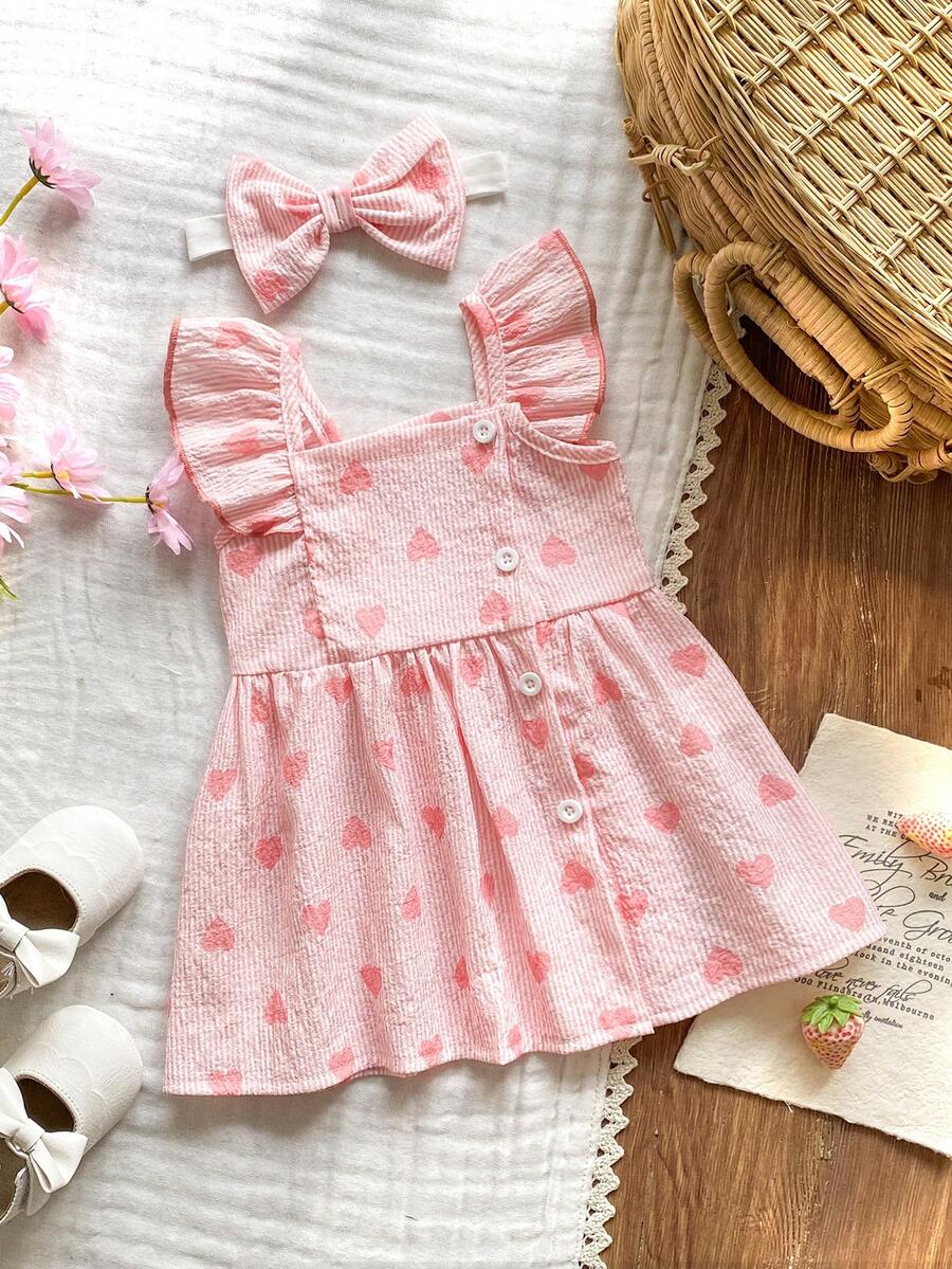 2PCS Baby Watercolor Floral Dress and Hairband Set for Cute Summer Outings