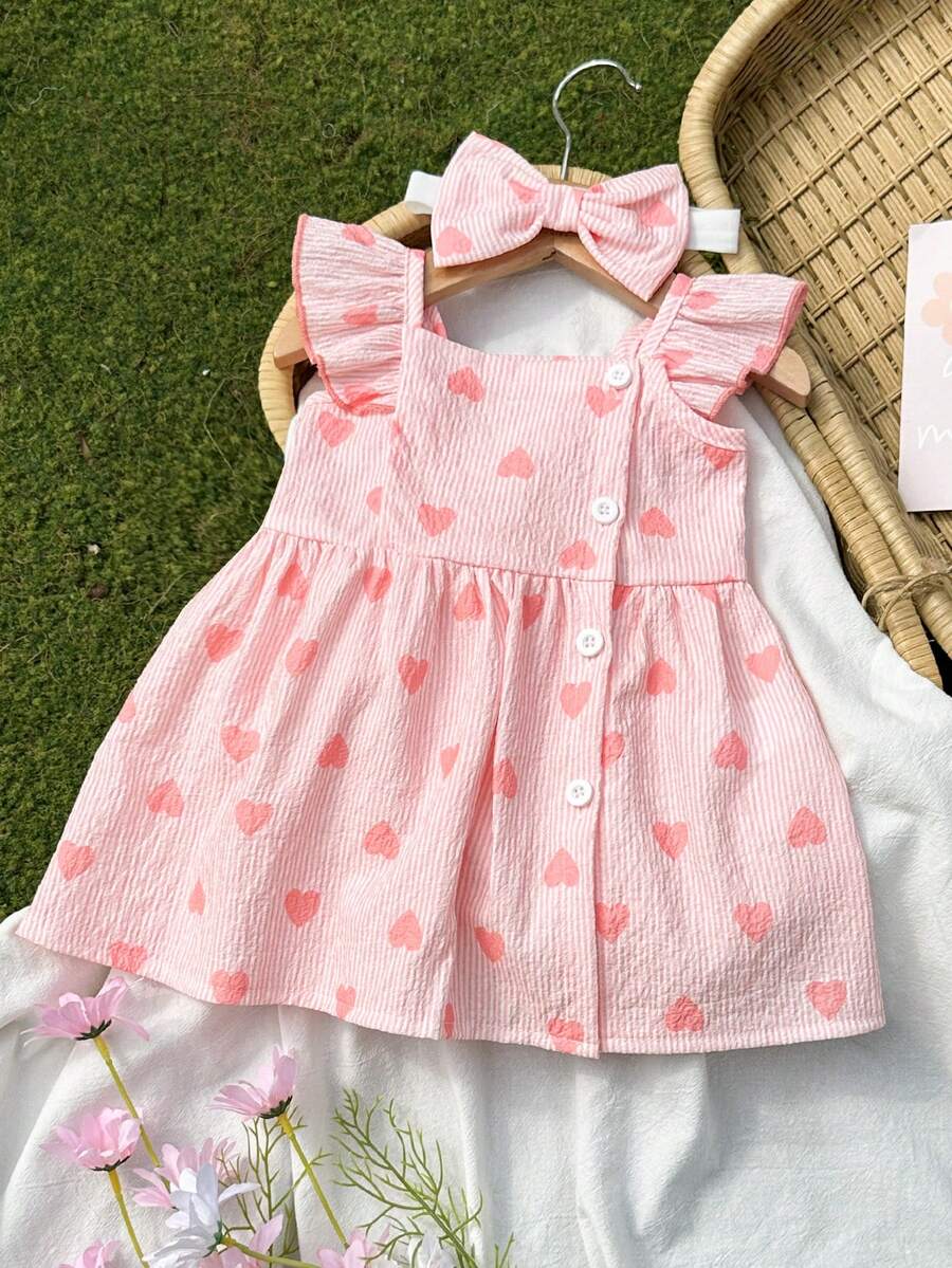 2PCS Baby Watercolor Floral Dress and Hairband Set for Cute Summer Outings