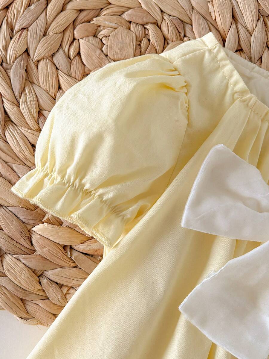 Baby Apricot Bowknot Long Sleeve Dress for Cute Daily and Outdoor Wear