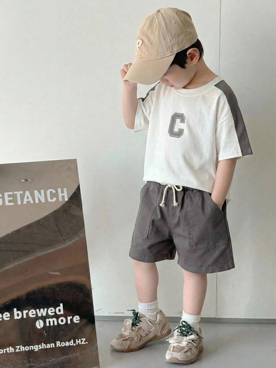 Baby Boy Black and White Striped T Shirt and Denim Shorts 2 Piece Casual Spring Summer Outfit Set