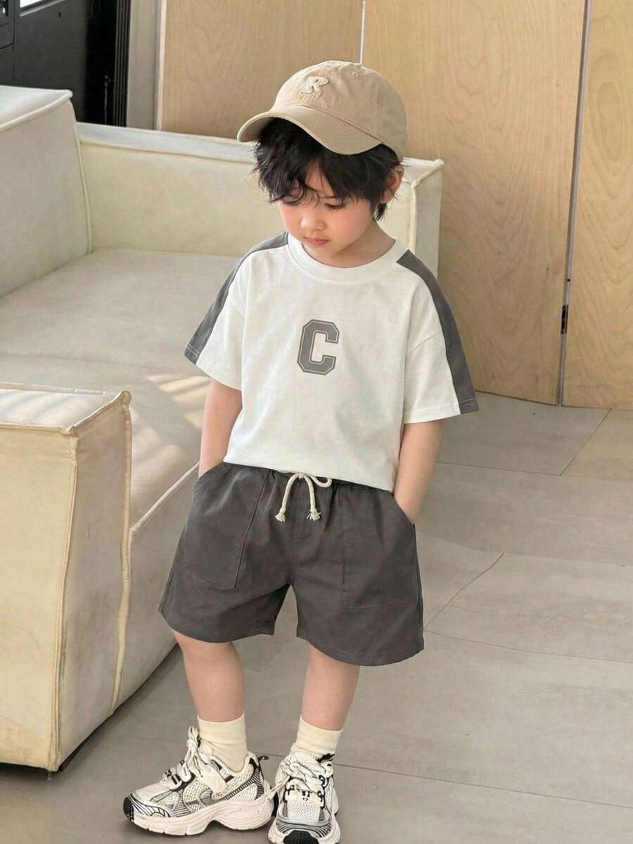 Baby Boy Black and White Striped T Shirt and Denim Shorts 2 Piece Casual Spring Summer Outfit Set