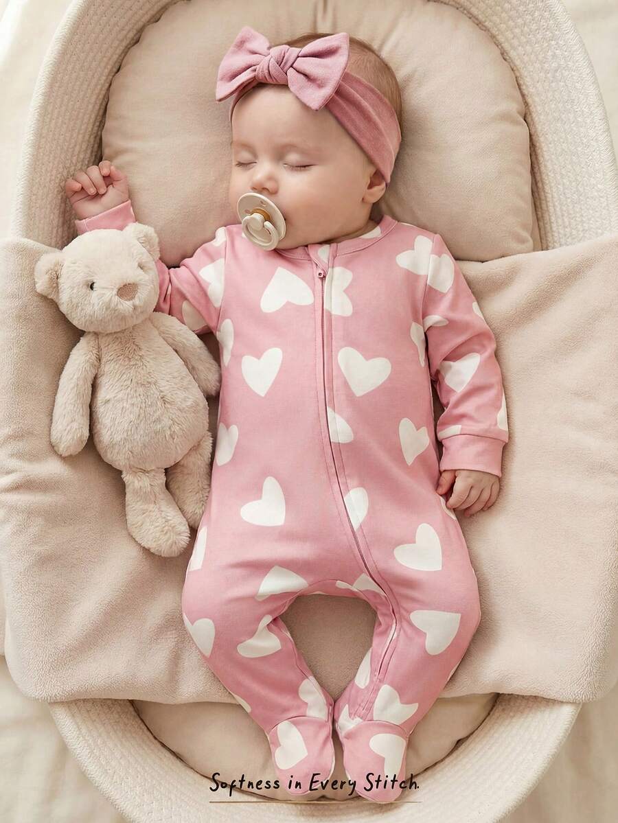 Floral Print Baby Girl Knit Romper with Long Sleeve Crew Neck Design