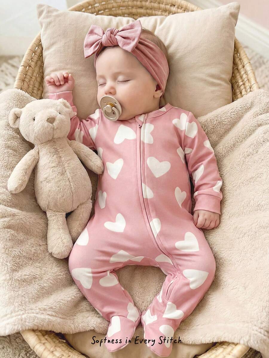 Floral Print Baby Girl Knit Romper with Long Sleeve Crew Neck Design