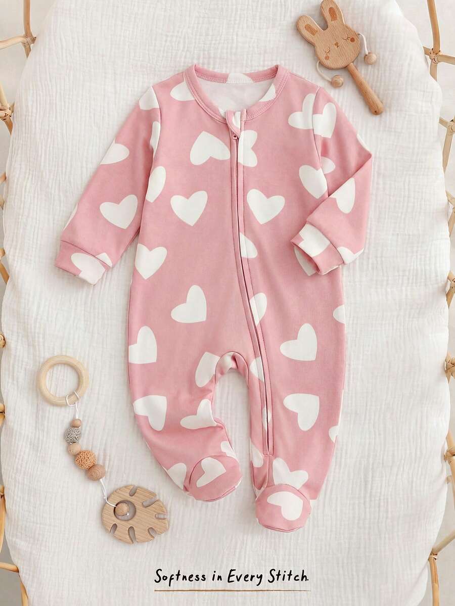 Floral Print Baby Girl Knit Romper with Long Sleeve Crew Neck Design