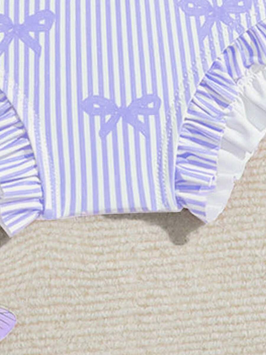 Baby Bow Print Long Sleeve One-Piece Swimsuit Set with Matching Swim Cap