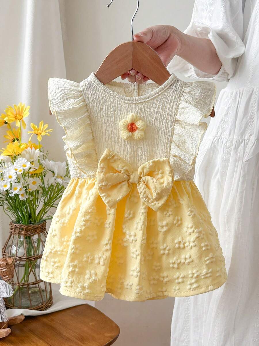 Baby Lace Collar Pink Bow Dress for Elegant Retro Summer Wear