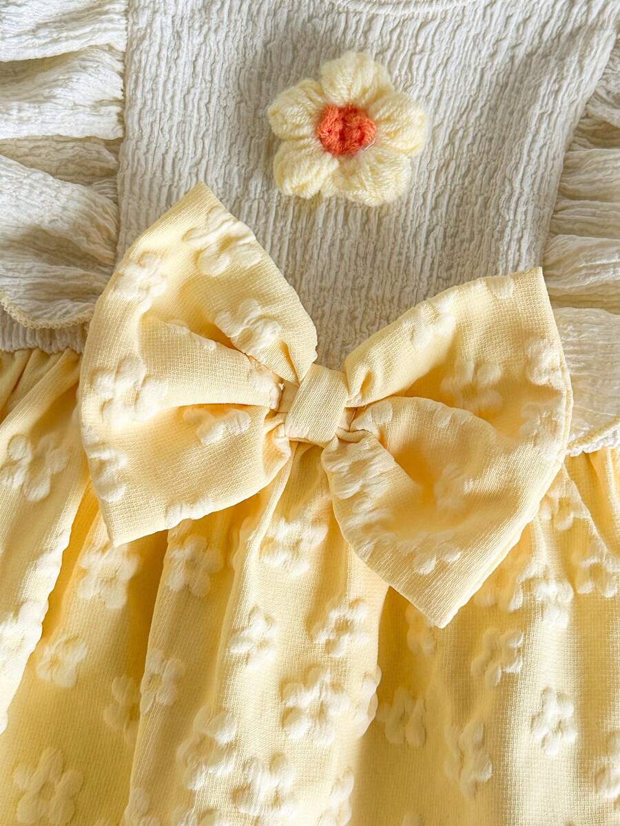 Baby Lace Collar Pink Bow Dress for Elegant Retro Summer Wear