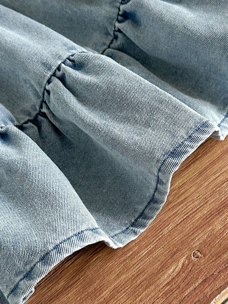 Toddler Girls Denim Sleeveless Dress With 3D Flower Decor And Matching Bag Set